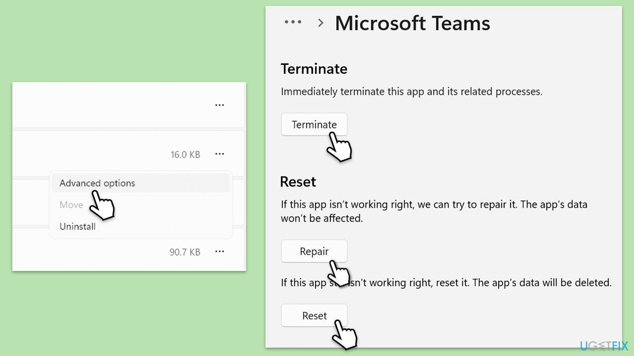 إصلاح إعادة تعيين Teams