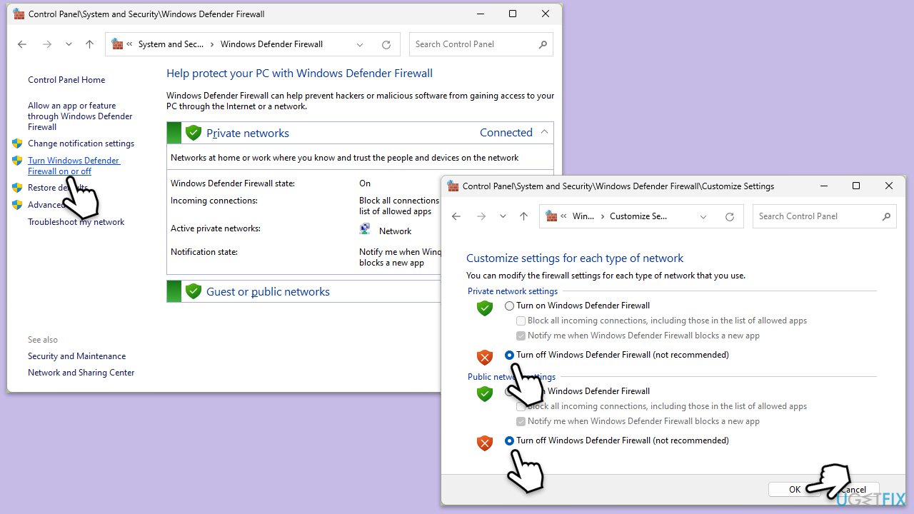 تعطيل جدار الحماية