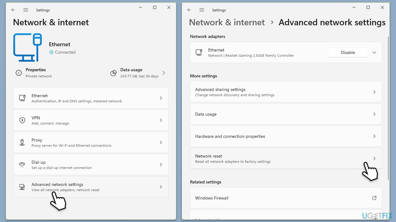 إعادة تعيين الشبكة