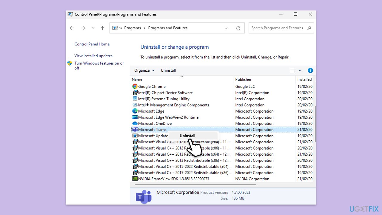 إعادة تثبيت Teams