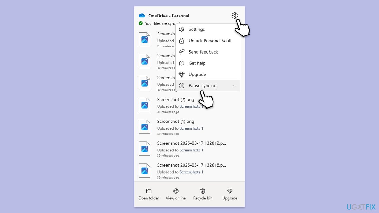 إيقاف مزامنة OneDrive مؤقتًا