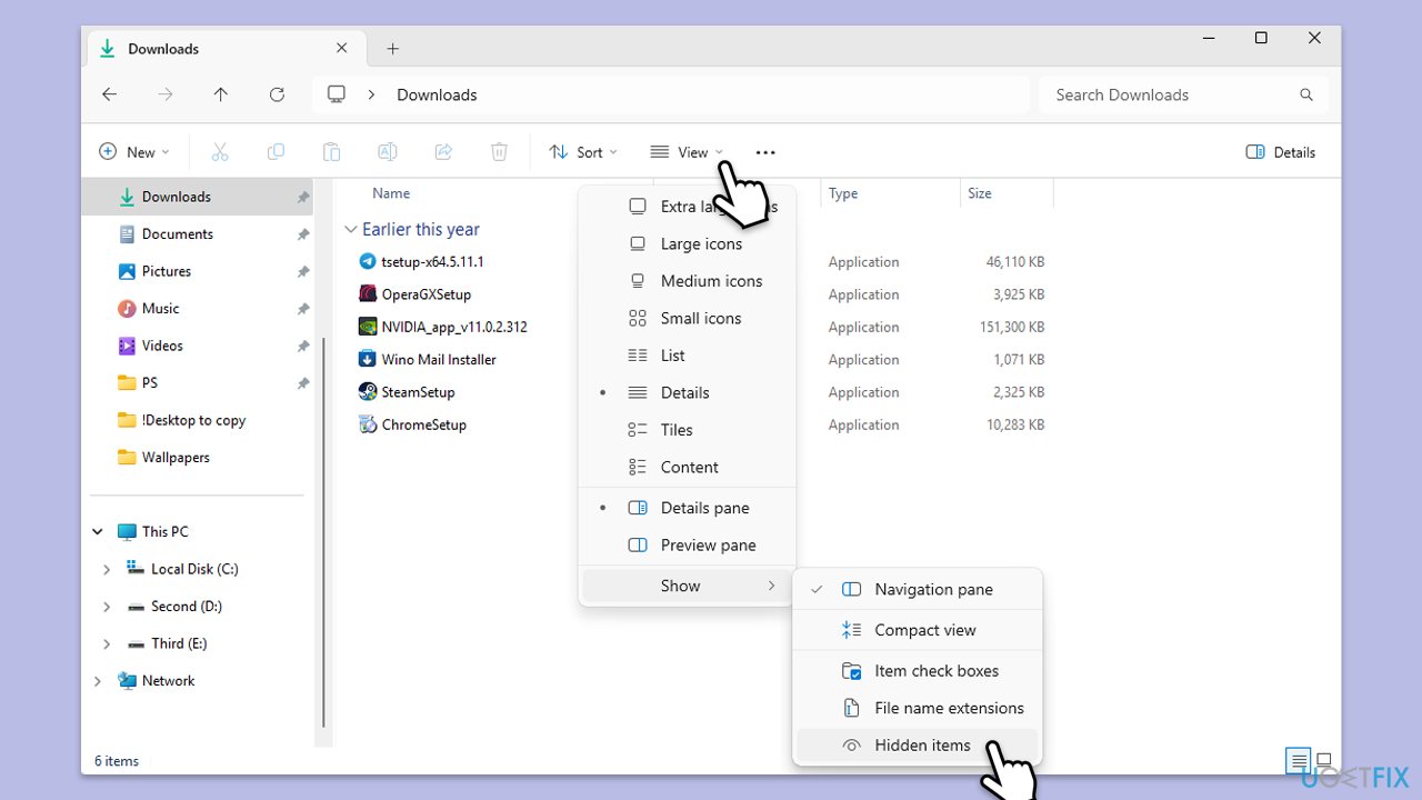 إظهار الملفات المخفية