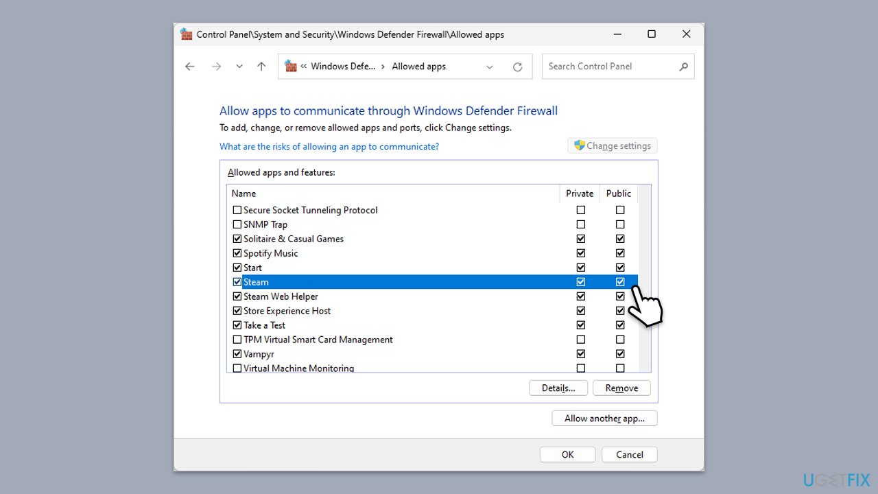 السماح عبر جدار الحماية