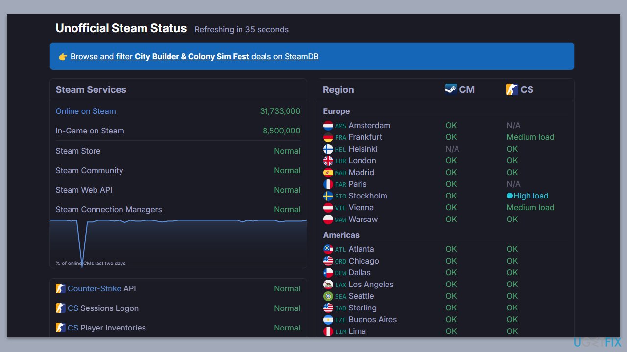 التحقق من حالة الخادم