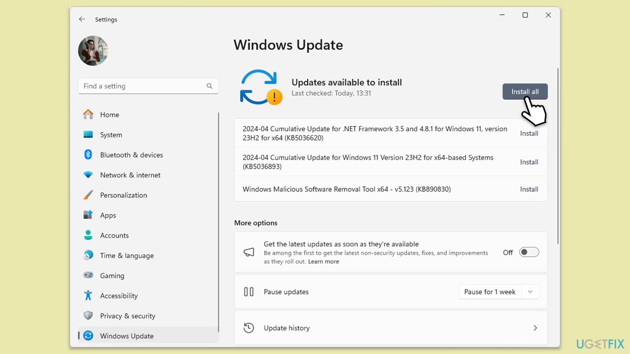 تثبيت التحديثات