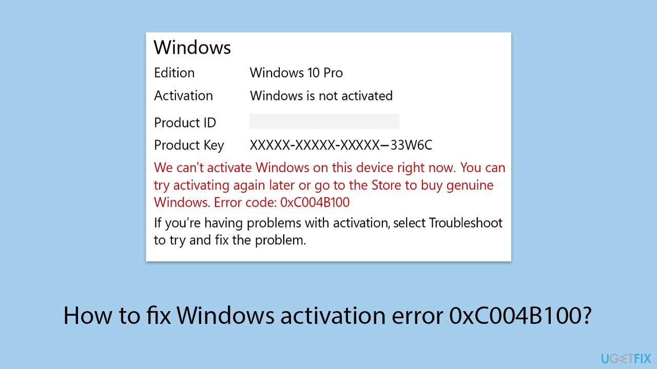 حل مشكلة تنشيط Windows 0xC004B100