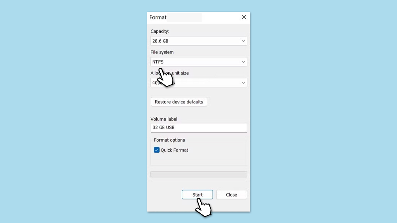 تهيئة محرك النسخ الاحتياطي إلى NTFS