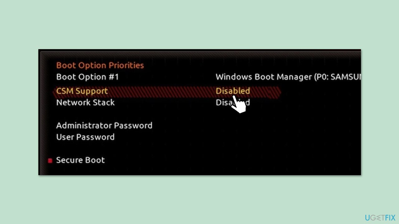 تعطيل وضع Legacy/CSM