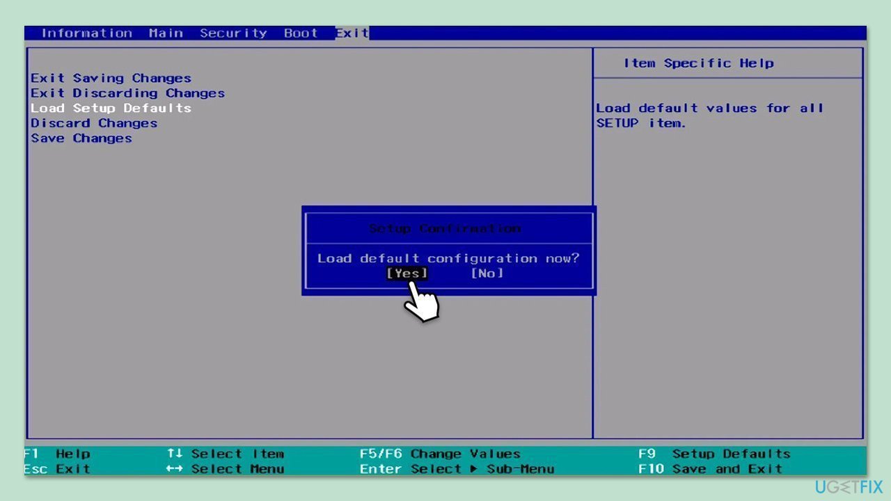 إعادة تعيين إعدادات BIOS الافتراضية