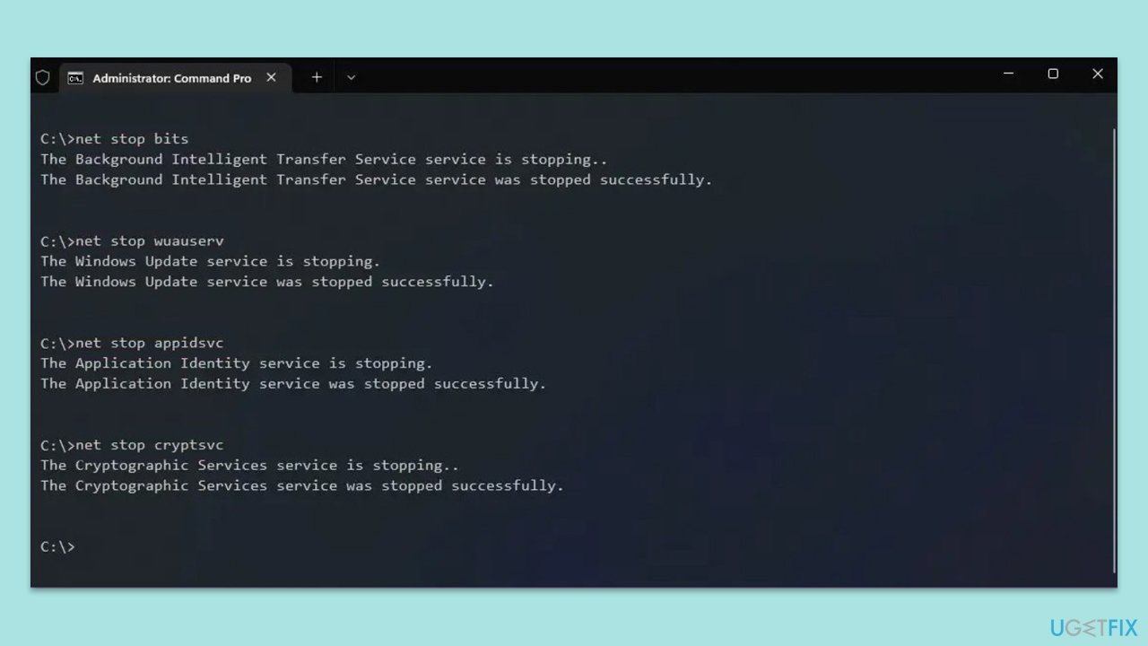 Reset Windows update components