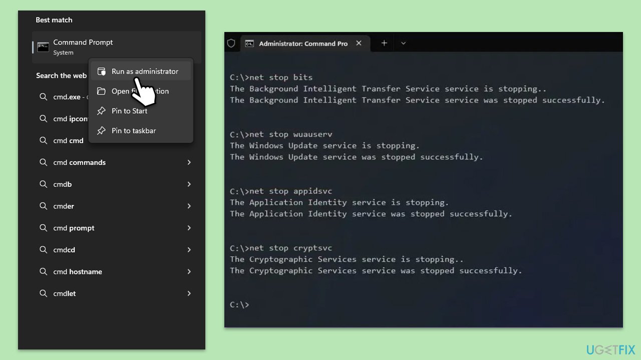 إعادة تعيين مكونات Windows Update