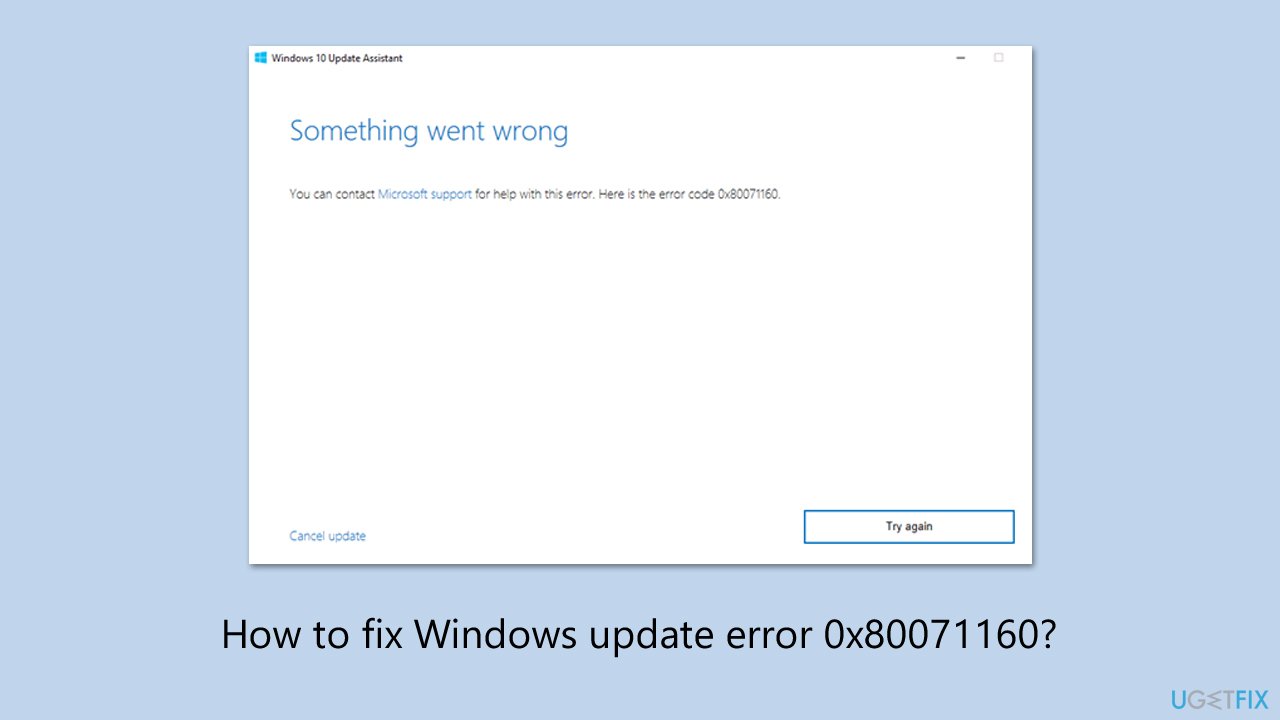 حل مشكلة خطأ تحديث Windows 0x80071160