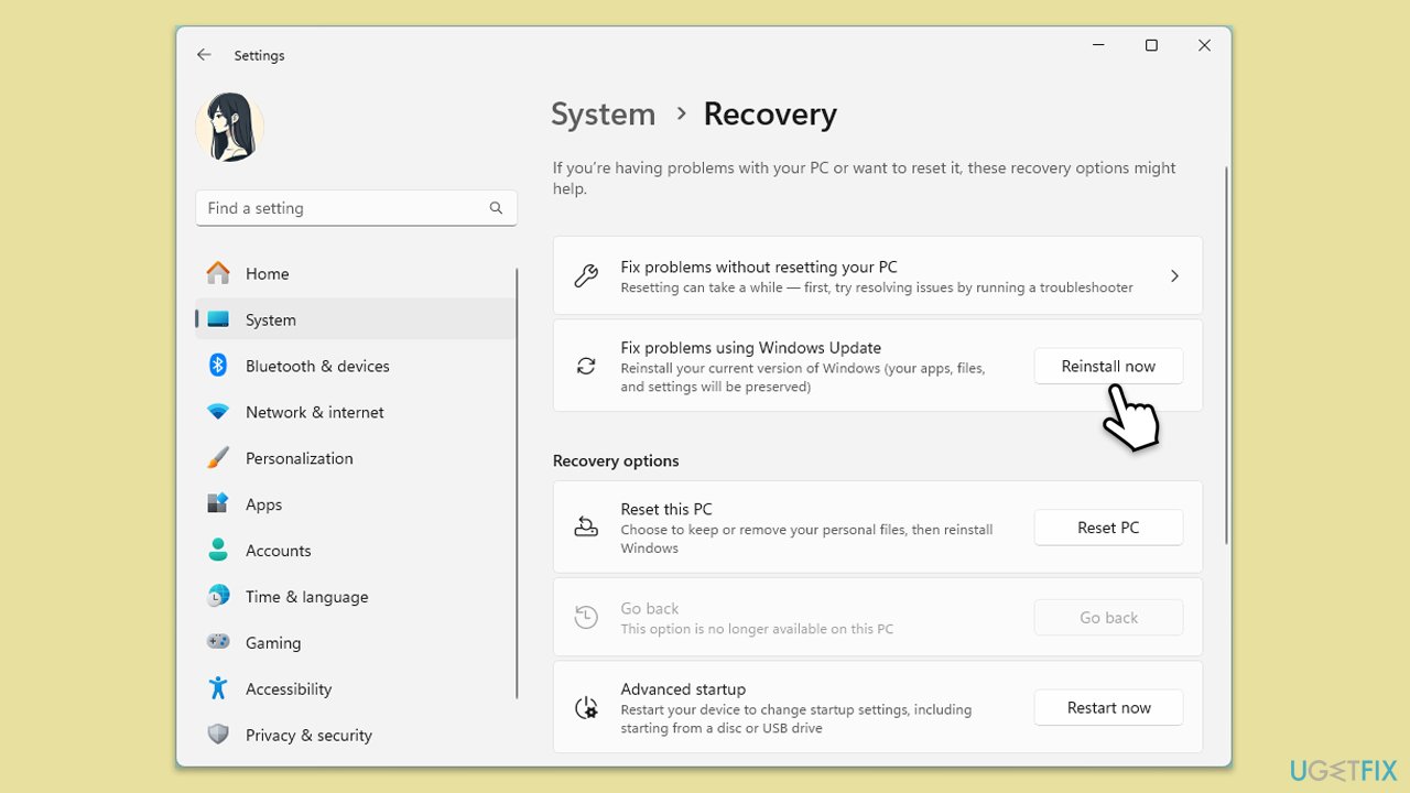 استخدام ميزة "إصلاح المشكلات باستخدام تحديث Windows"