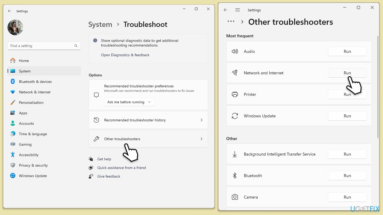 تشغيل مستكشف أخطاء الشبكة ومصلحها