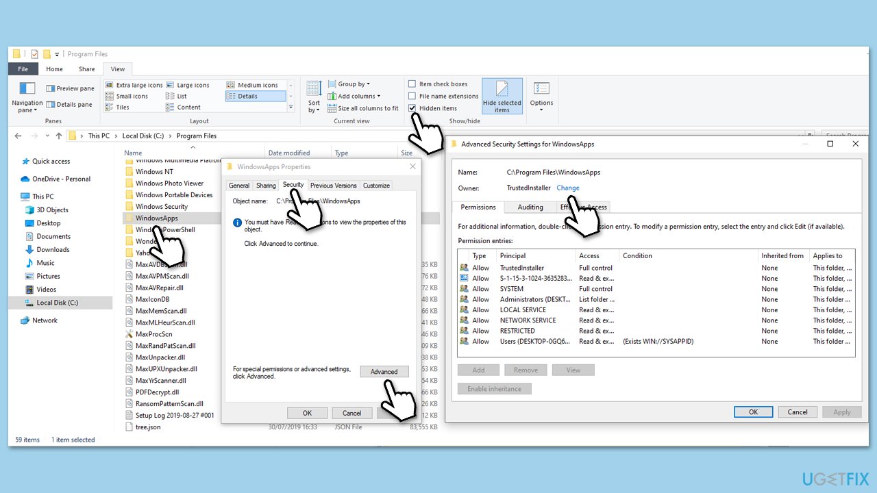 التحقق من أذونات WindowsApps