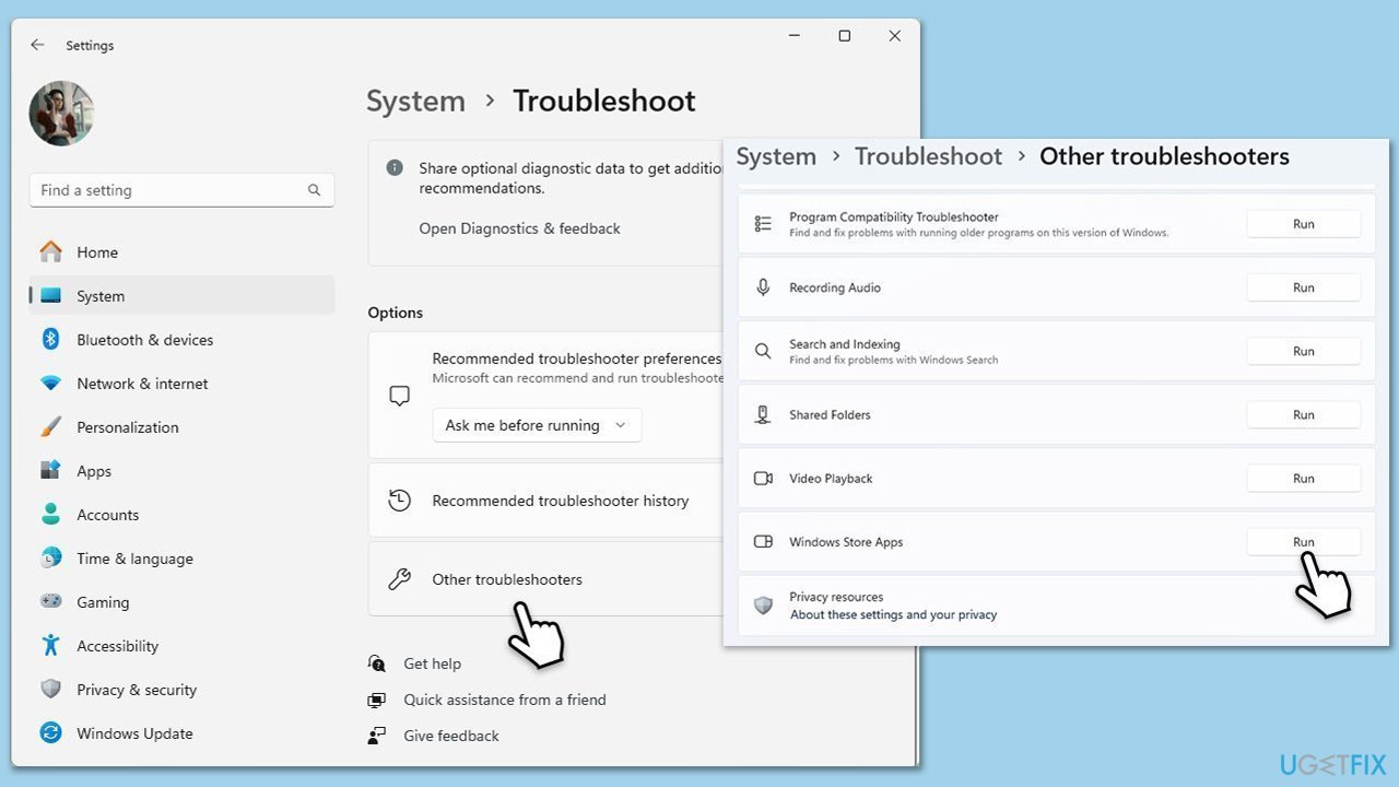 تشغيل مستكشف أخطاء تطبيقات المتجر