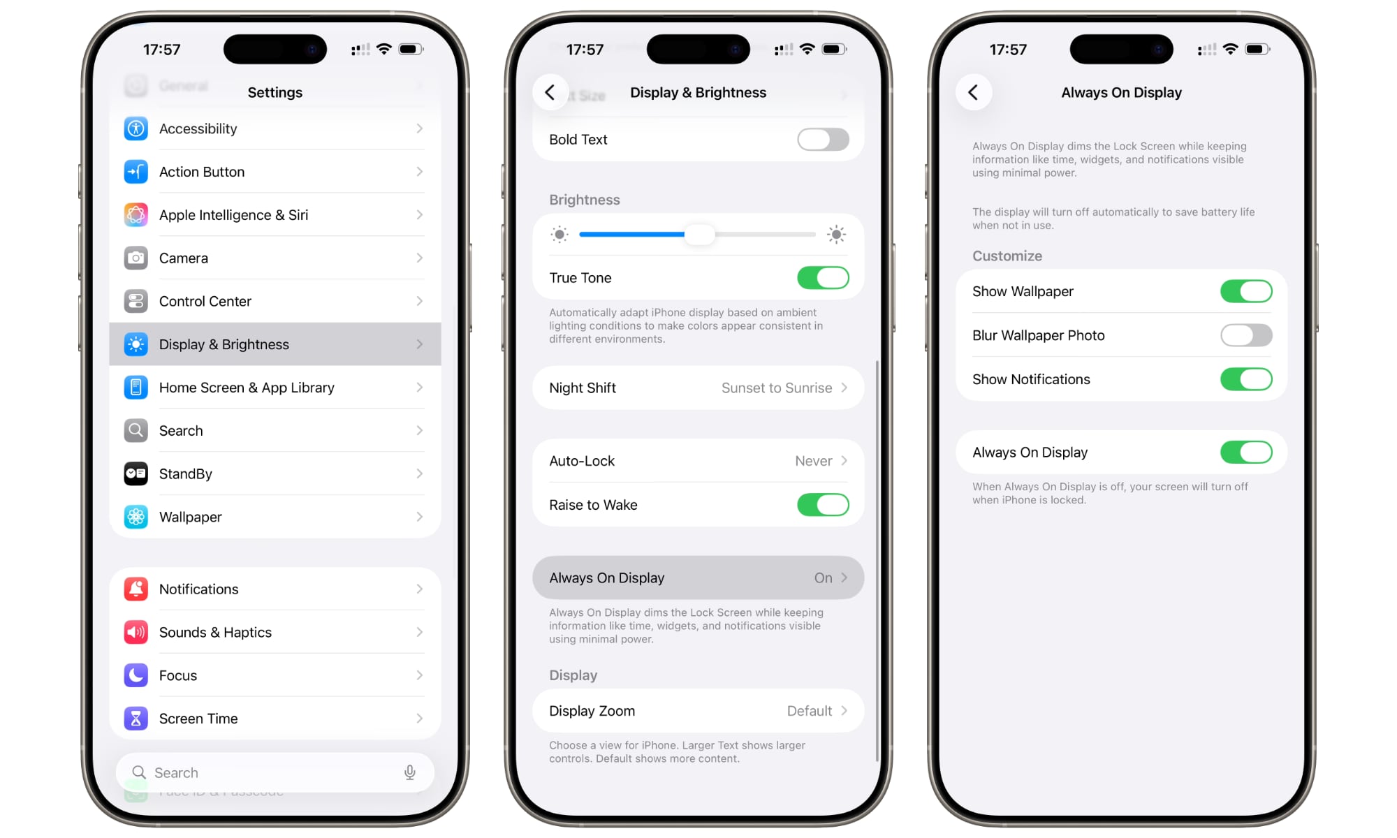إعدادات شاشة التشغيل الدائم في iOS 26
