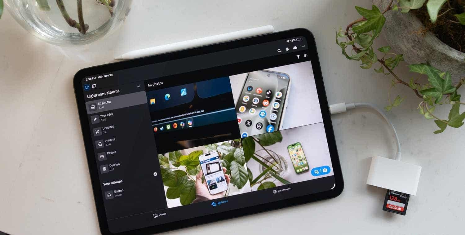 The M5 iPad Pro with a USB-C SD card reader attached.