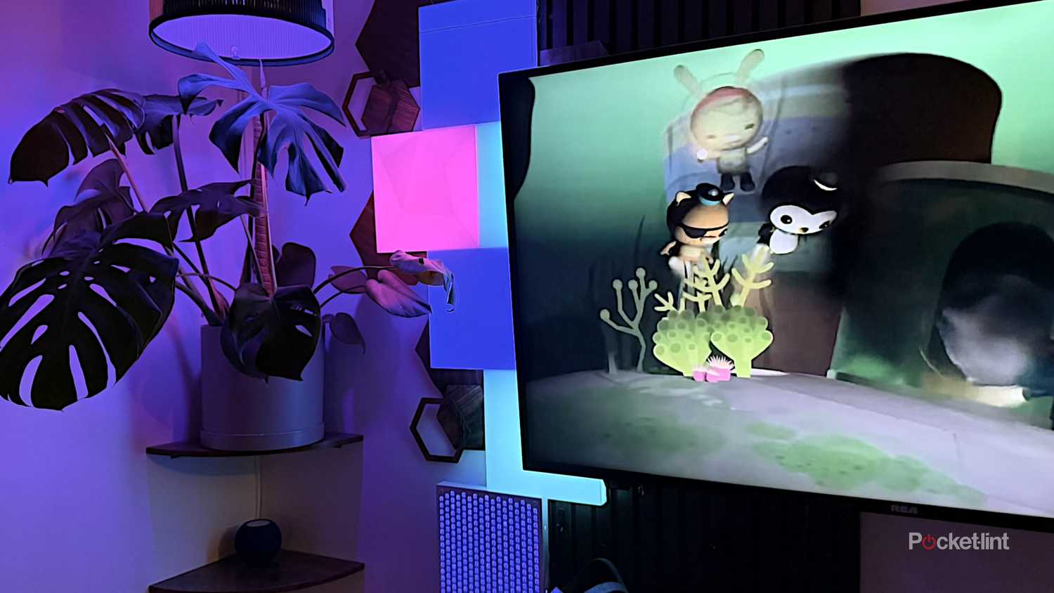 Nanoleaf Blocks mounted next to a 4K TV.