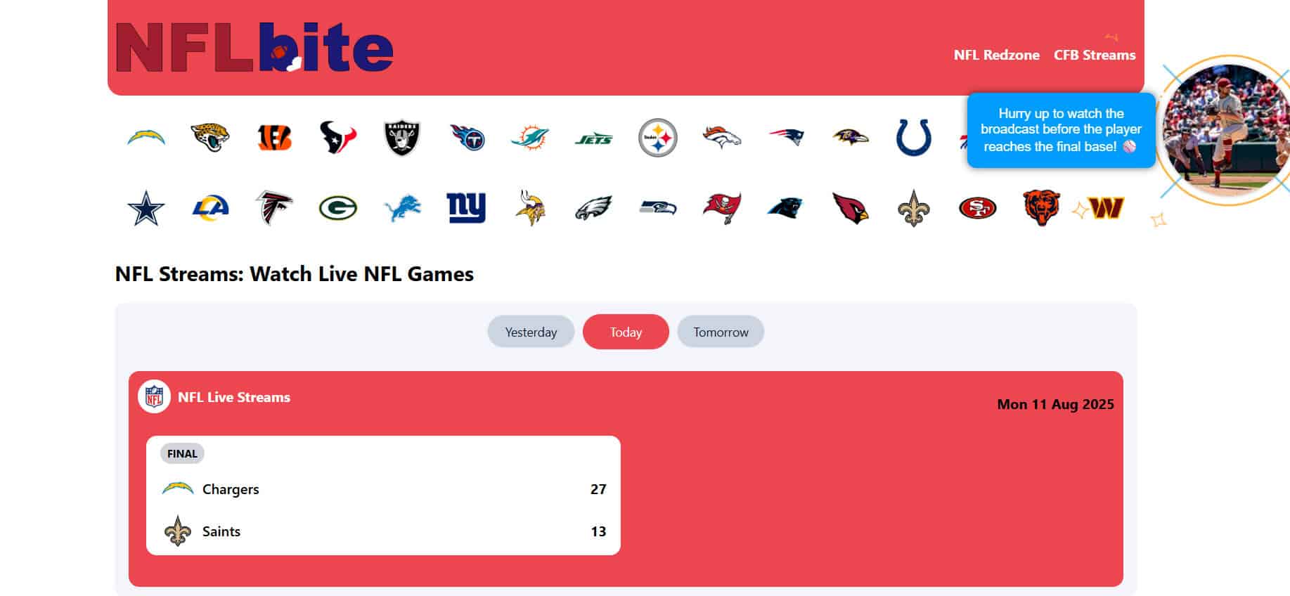 NFLBite | أفضل المواقع لمشاهدة مباريات NFL مجانًا