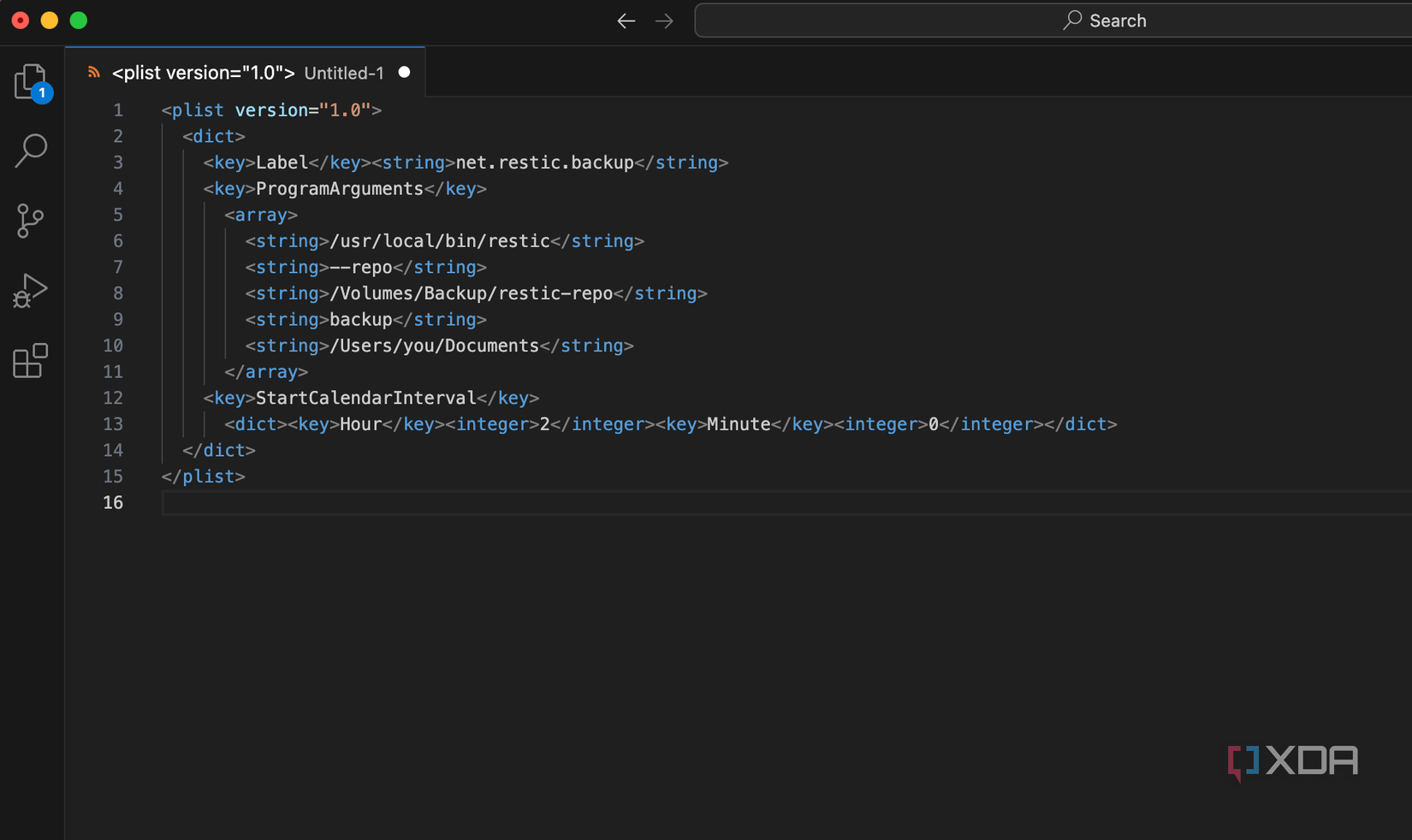Screenshot showing Launchd plist code