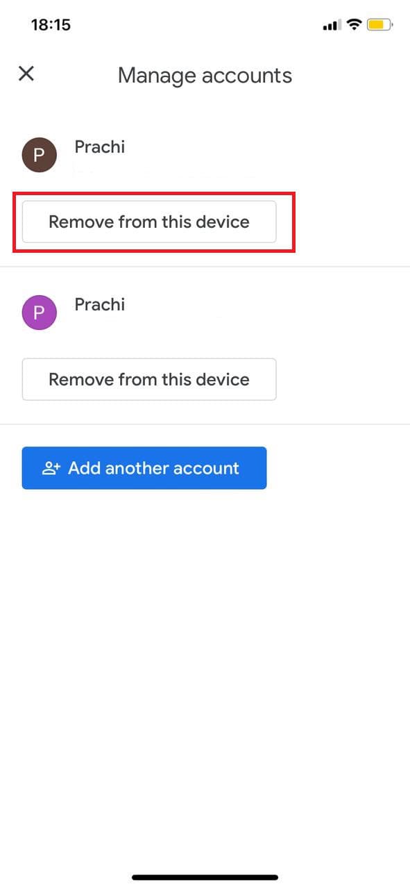 انقر على إزالة من هذا الجهاز
