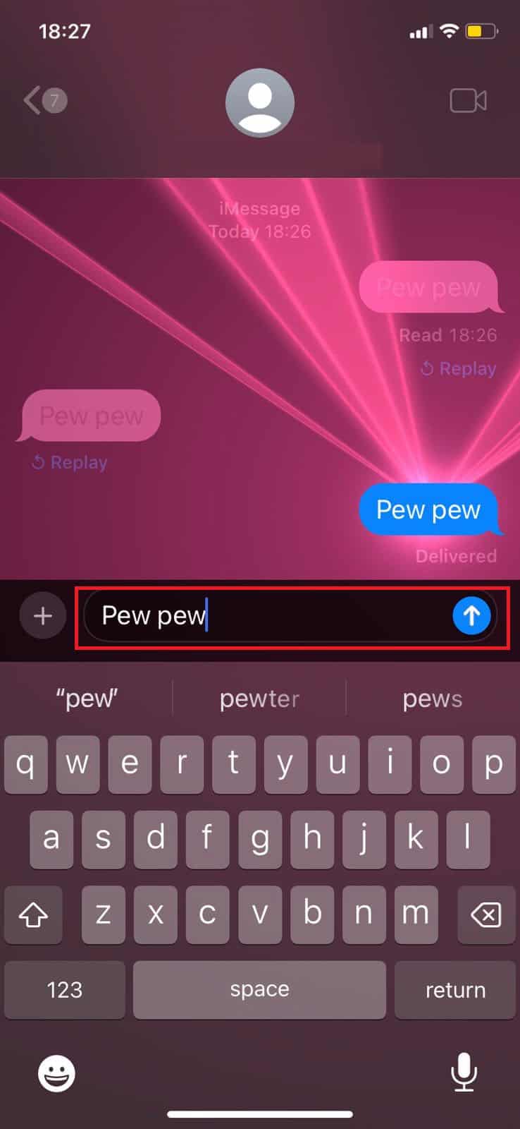 اكتب Pew Pew | أفضل حيل iMessage للمؤثرات الخاصة الشبيهة بـ "Pew Pew" على iPhone