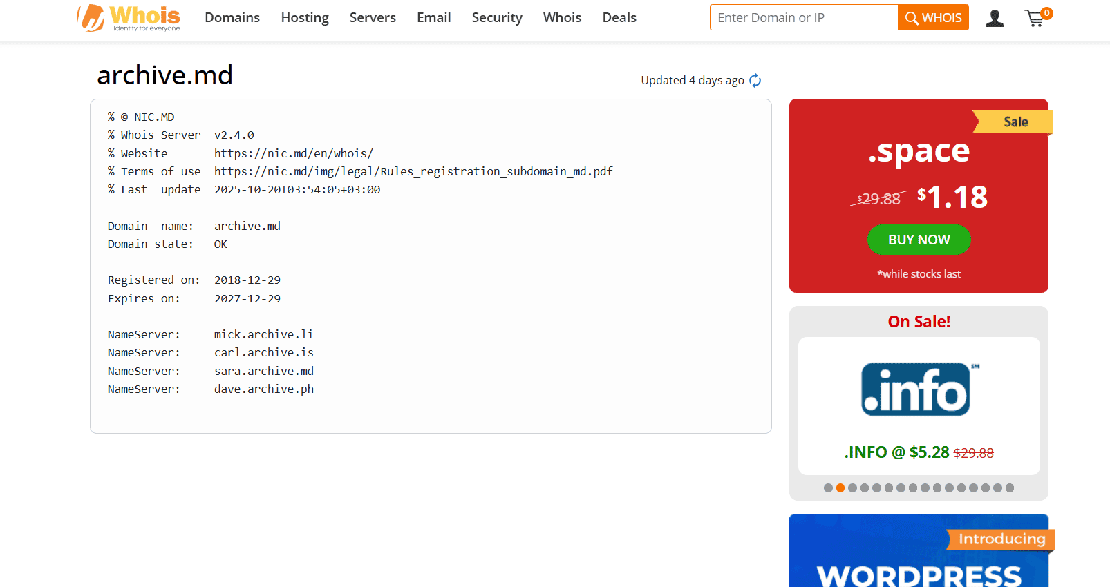 WhoIs Archive | أفضل بدائل Wayback Machine