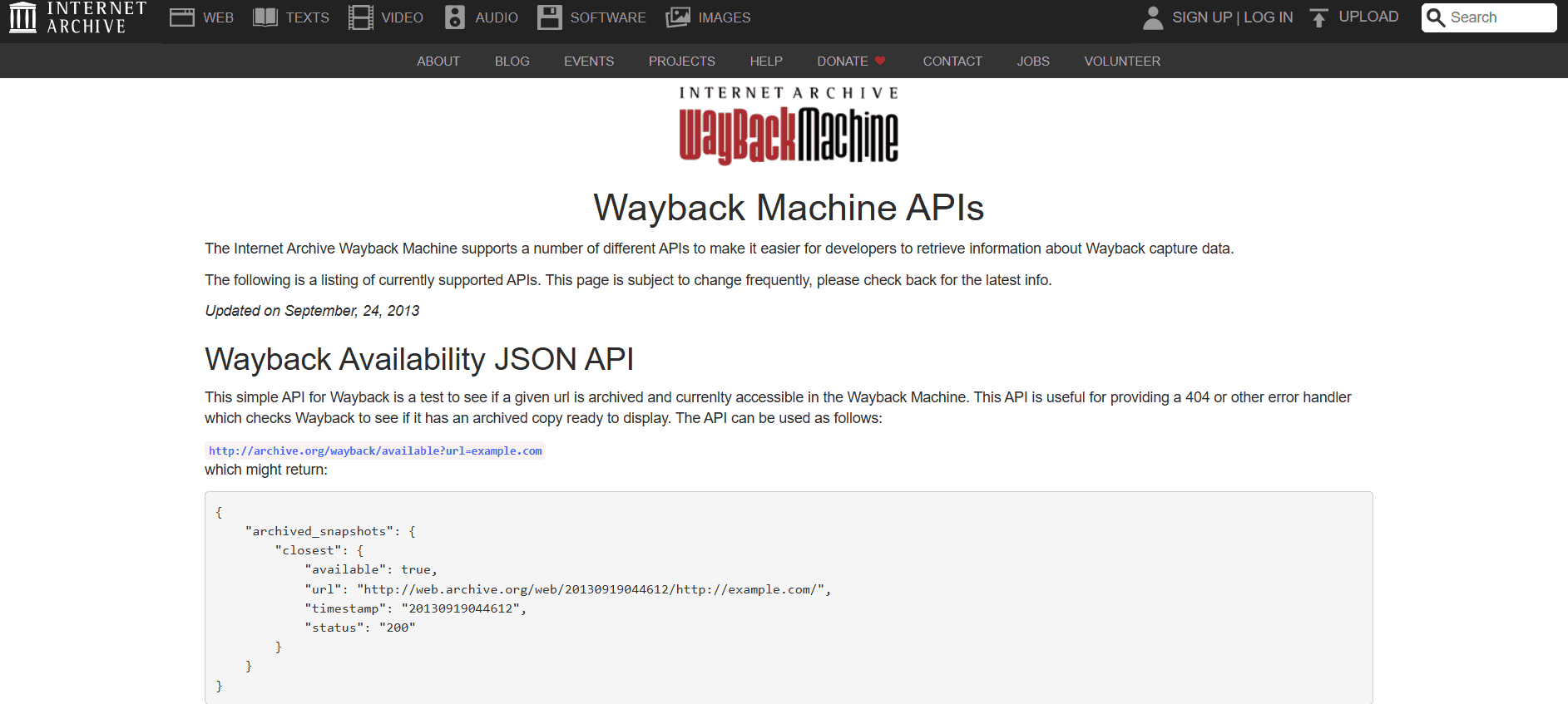 واجهة برمجة تطبيقات Wayback Machine