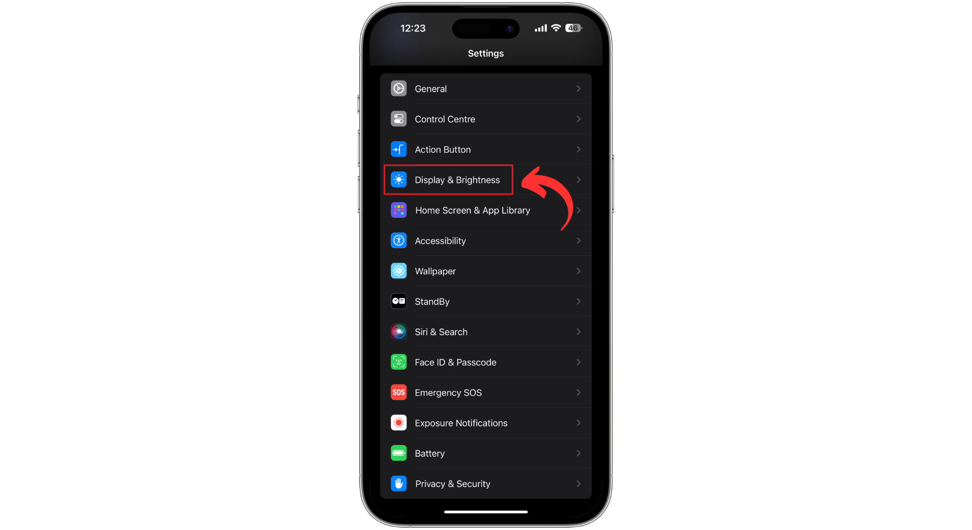 اضغط على شاشة العرض والإضاءة
