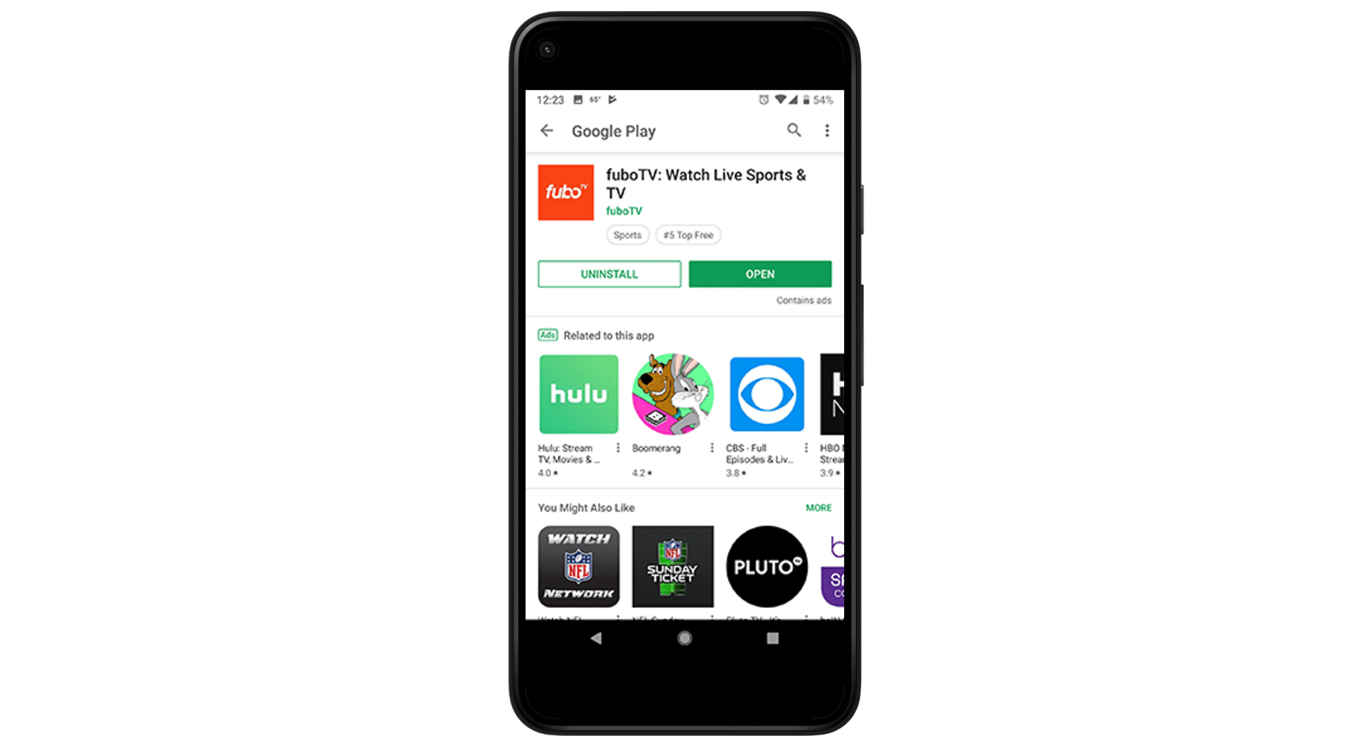 ابحث عن تطبيق Fubo في Play Store