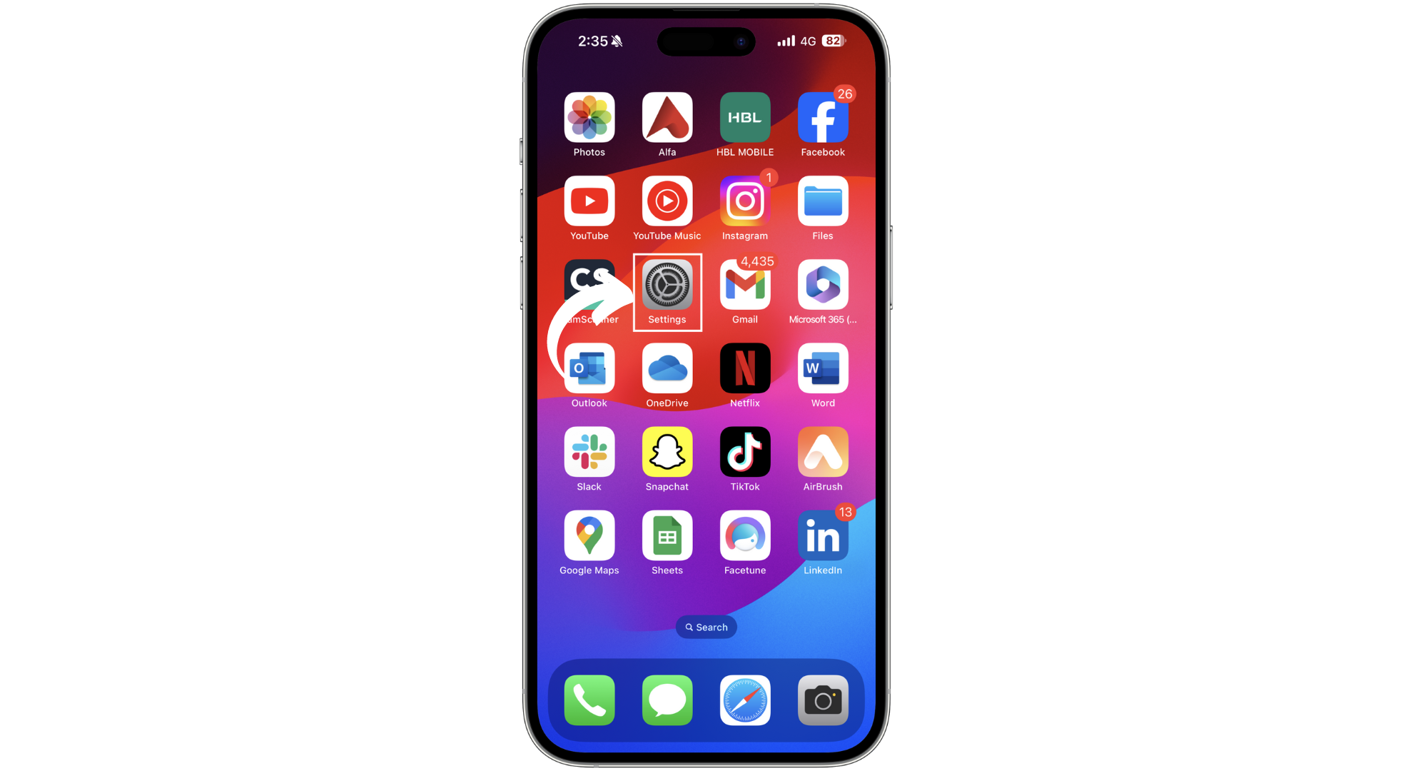 افتح تطبيق الإعدادات