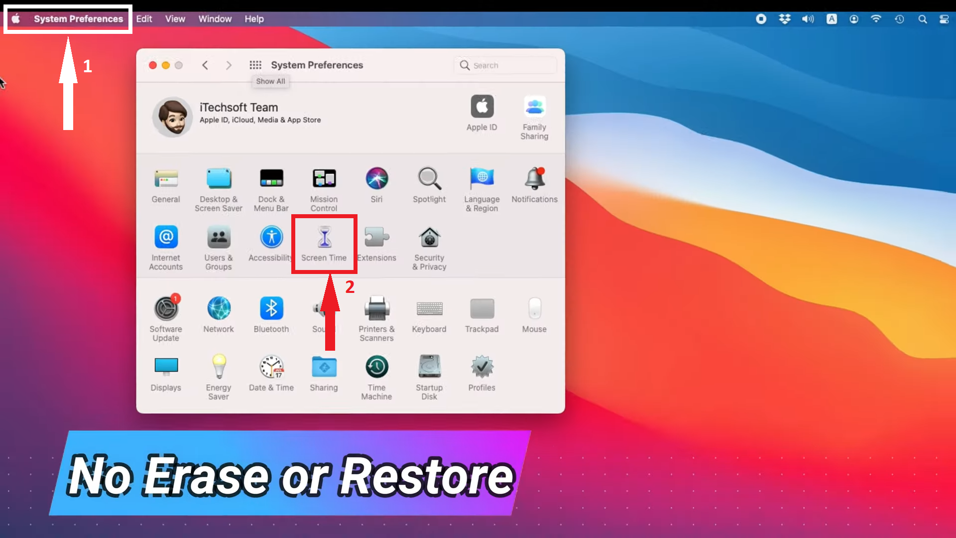 انقر على Screen Time