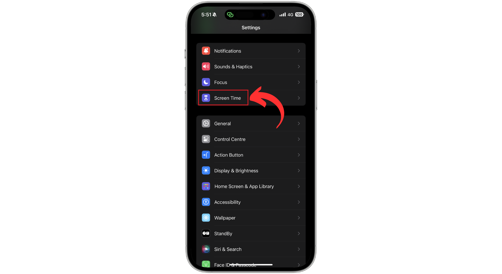 اضغط على وقت الشاشة