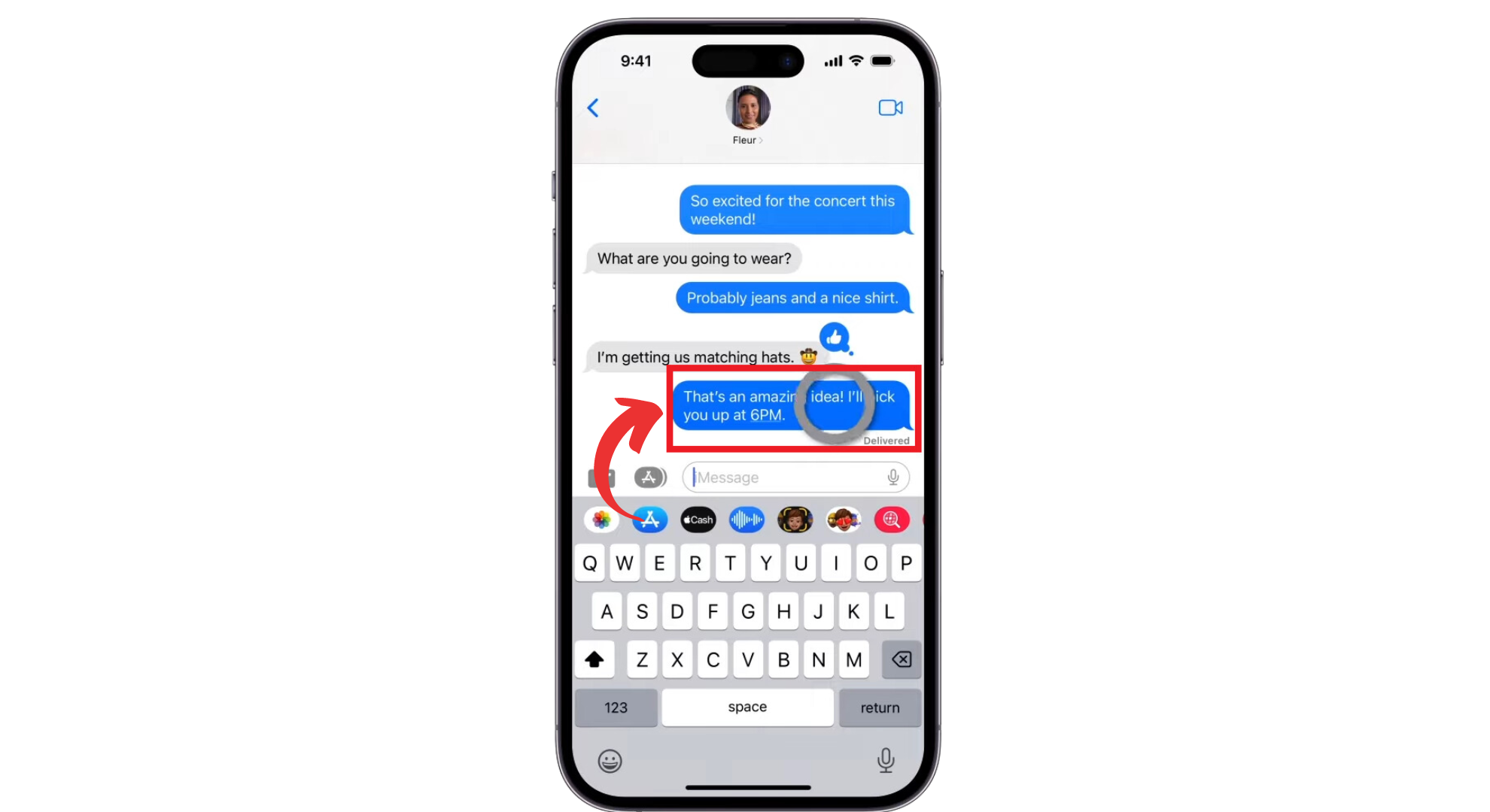 اضغط مع الاستمرار على الرسالة