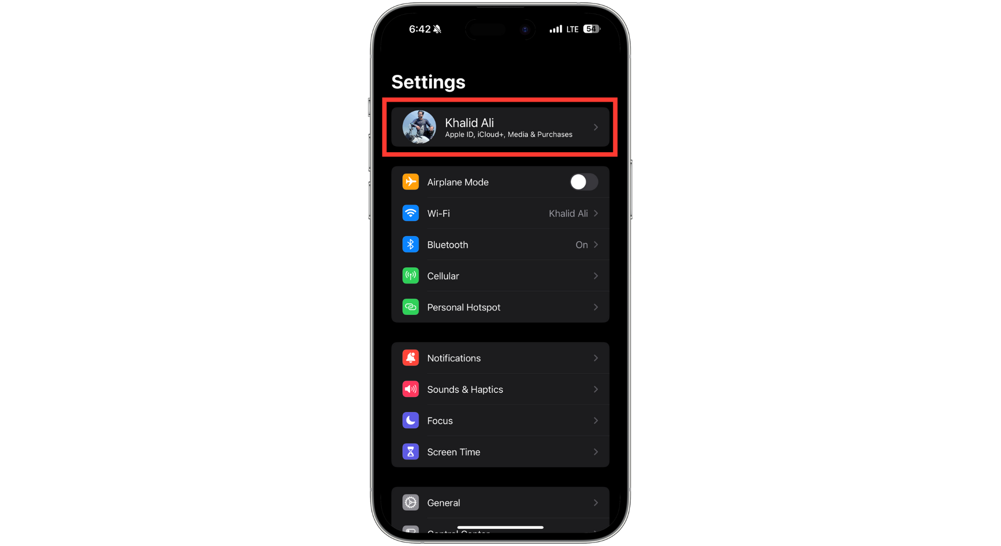 اضغط على اسمك في الأعلى