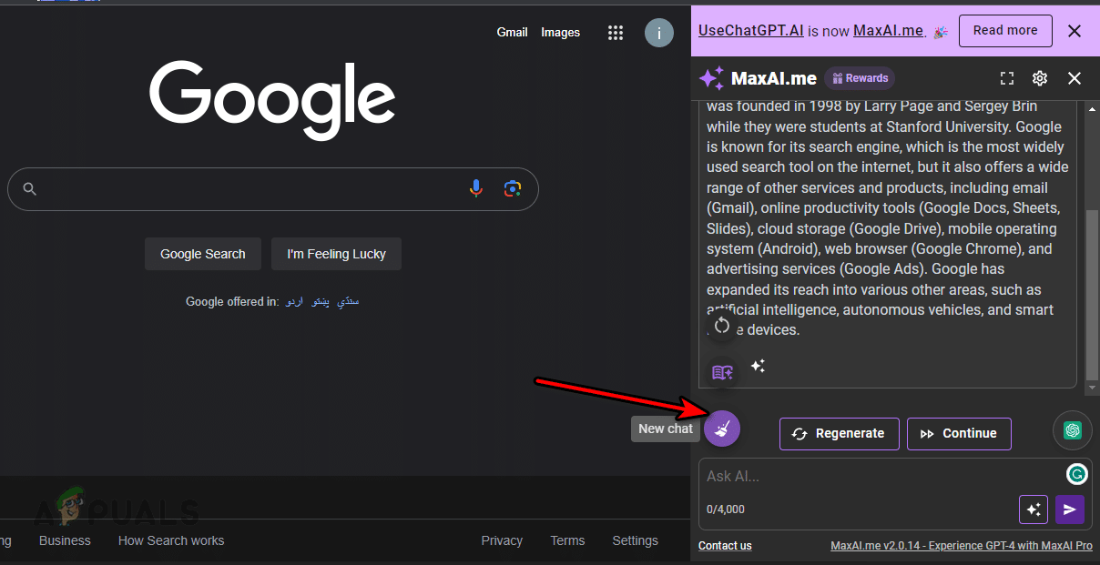 بدء دردشة جديدة في إضافة MaxAI