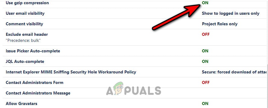 تعطيل GZip على Jira