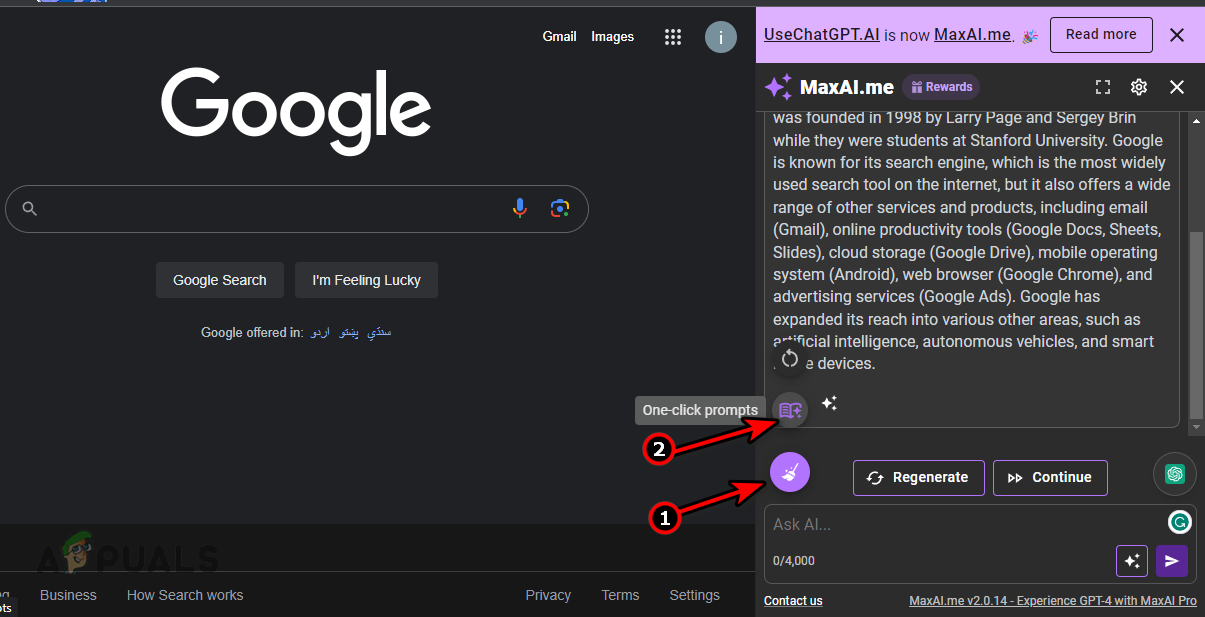 فتح المطالبات بنقرة واحدة في إضافة MaxAI