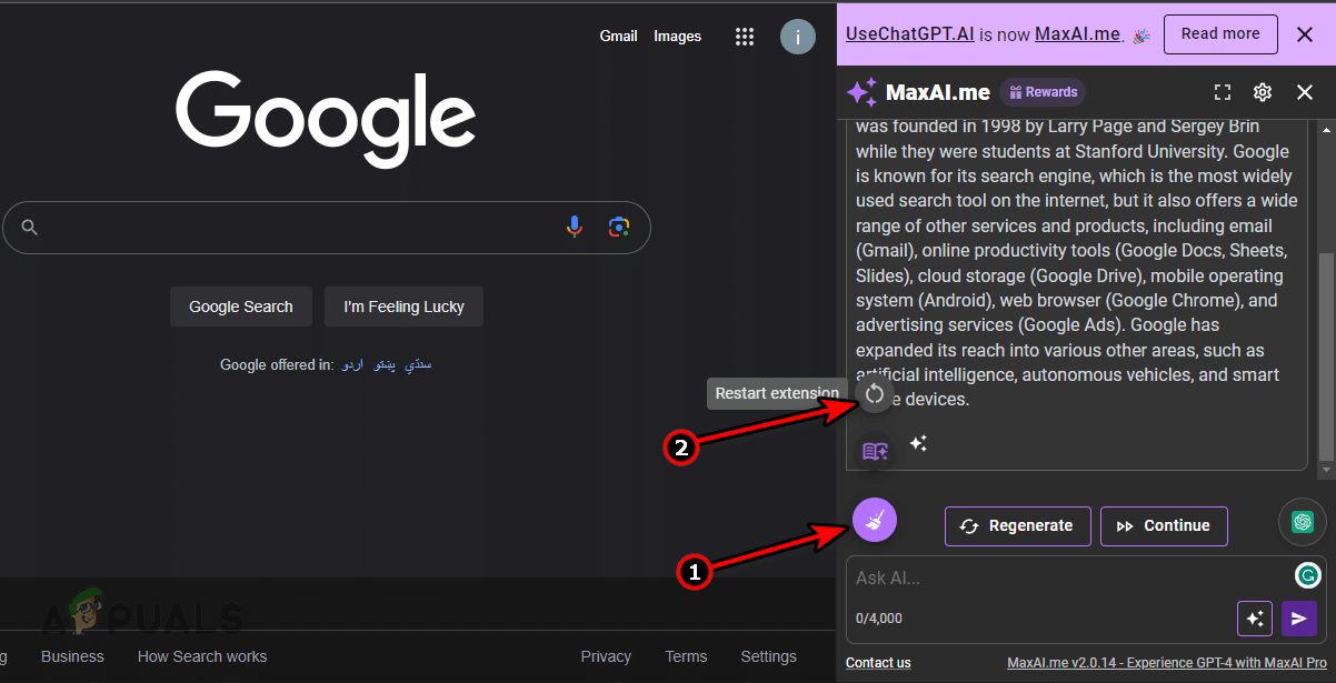 إعادة تشغيل إضافة MaxAI