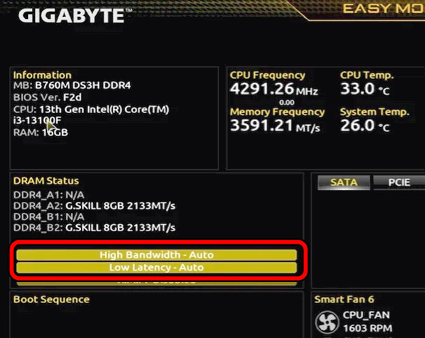 تعطيل زمن الوصول المنخفض التلقائي والنطاق الترددي العالي في BIOS النظام
