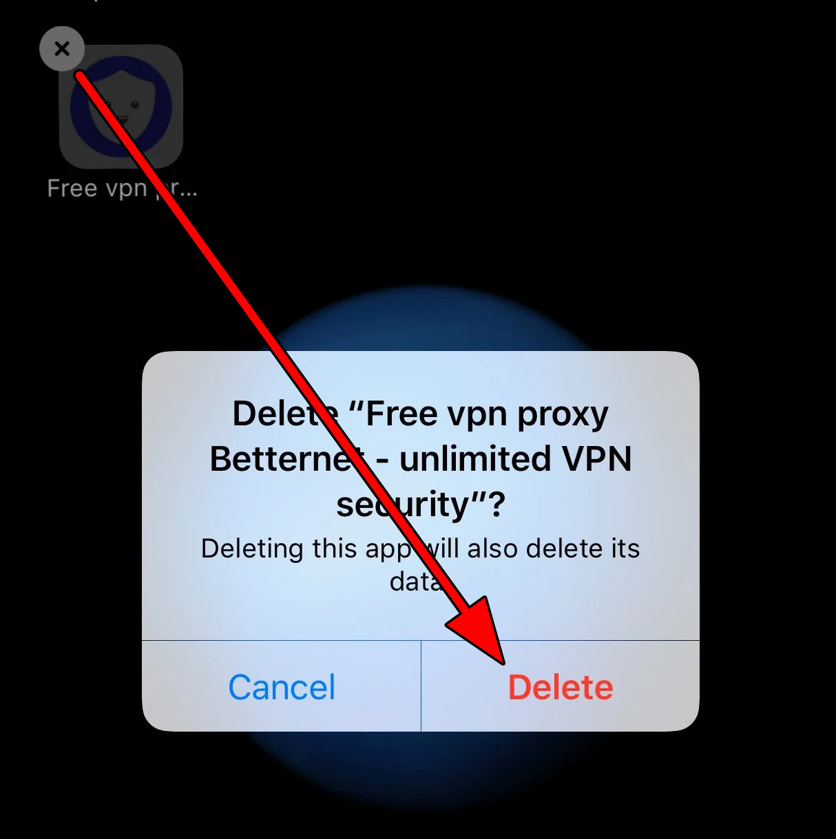حذف تطبيق VPN على iPhone