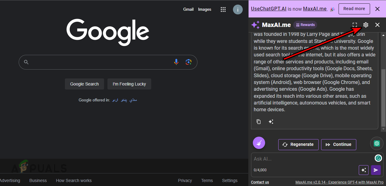 فتح إعدادات إضافة MaxAI
