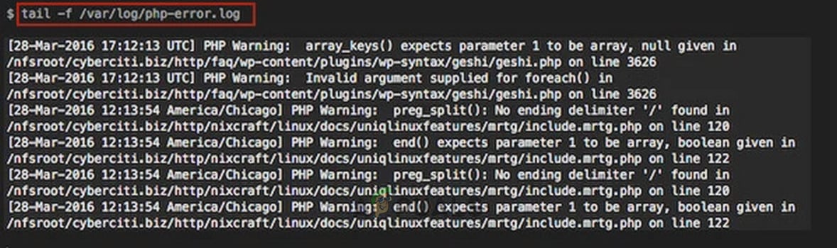 فحص سجلات PHP