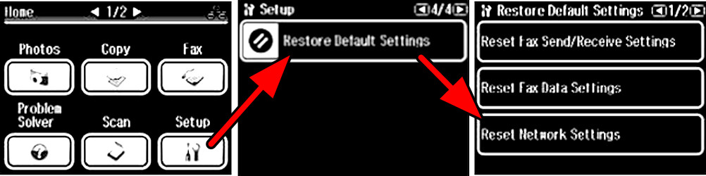 إعادة تعيين إعدادات الشبكة للطابعة