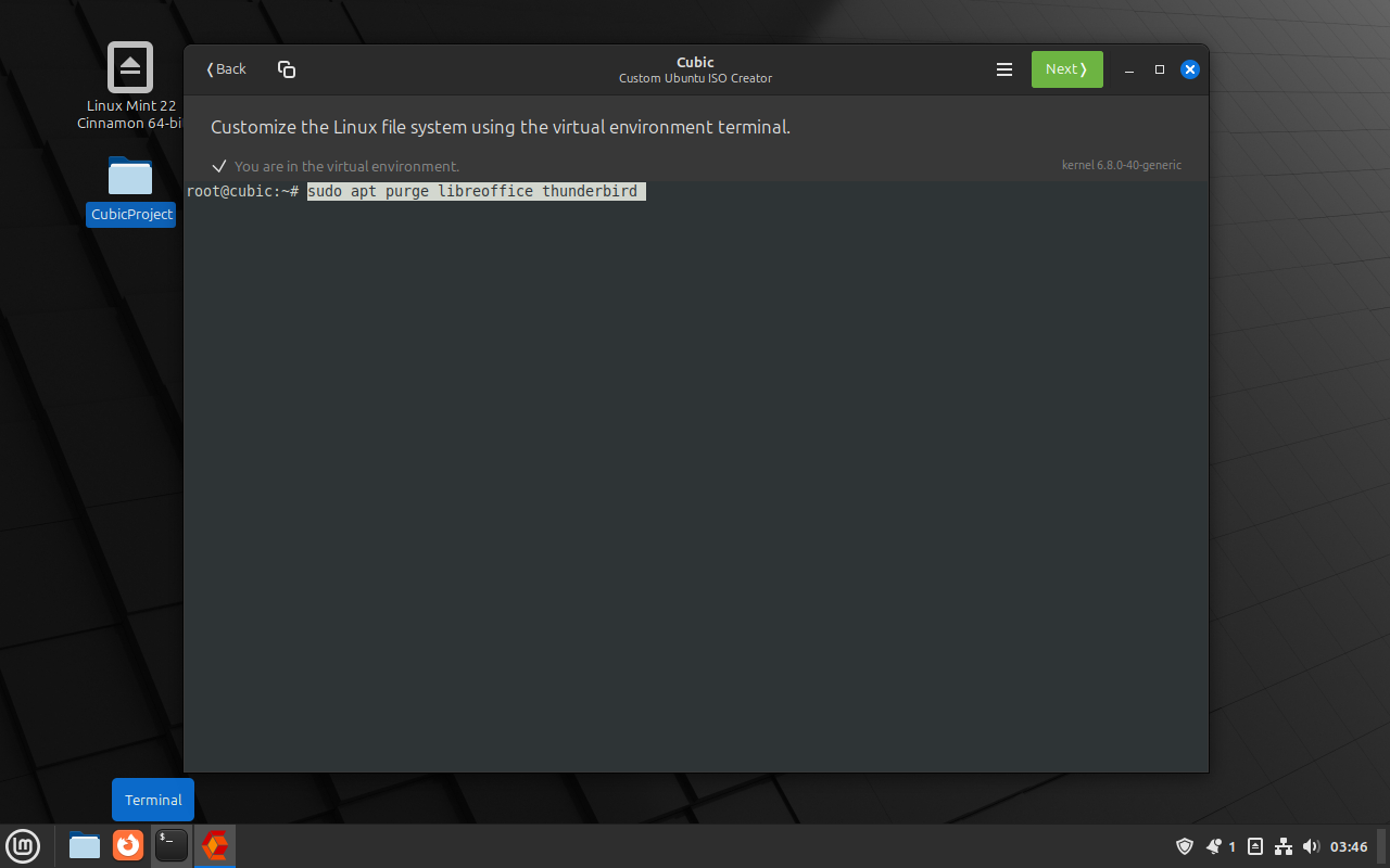 إزالة الحزم غير المرغوبة من ISO المخصص الخاص بك: مثال مع libreoffice و thunderbird