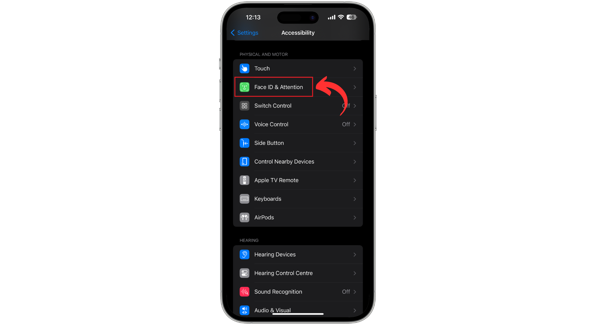 افتح Face ID والانتباه