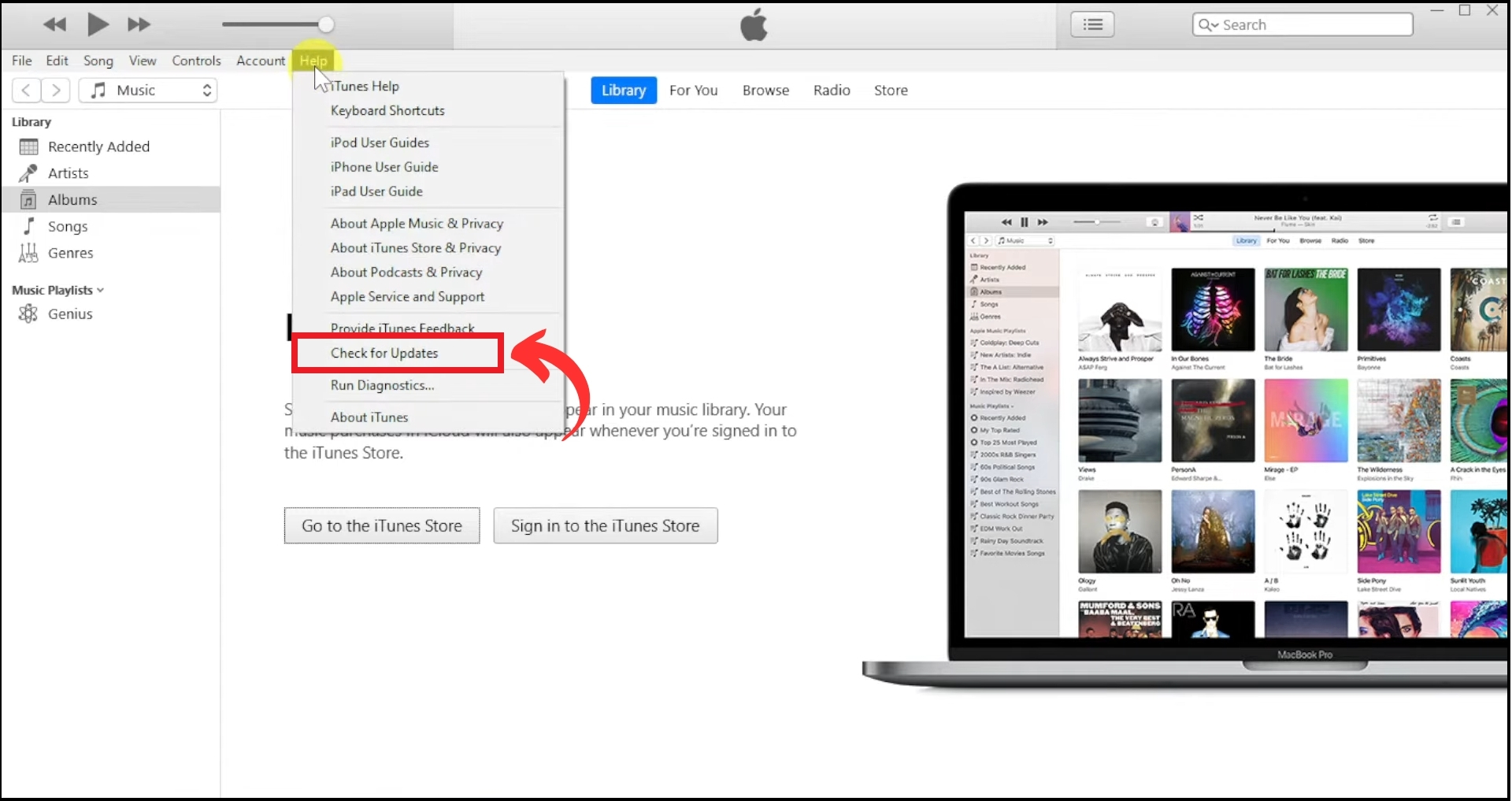 انقر على التحقق من وجود تحديثات