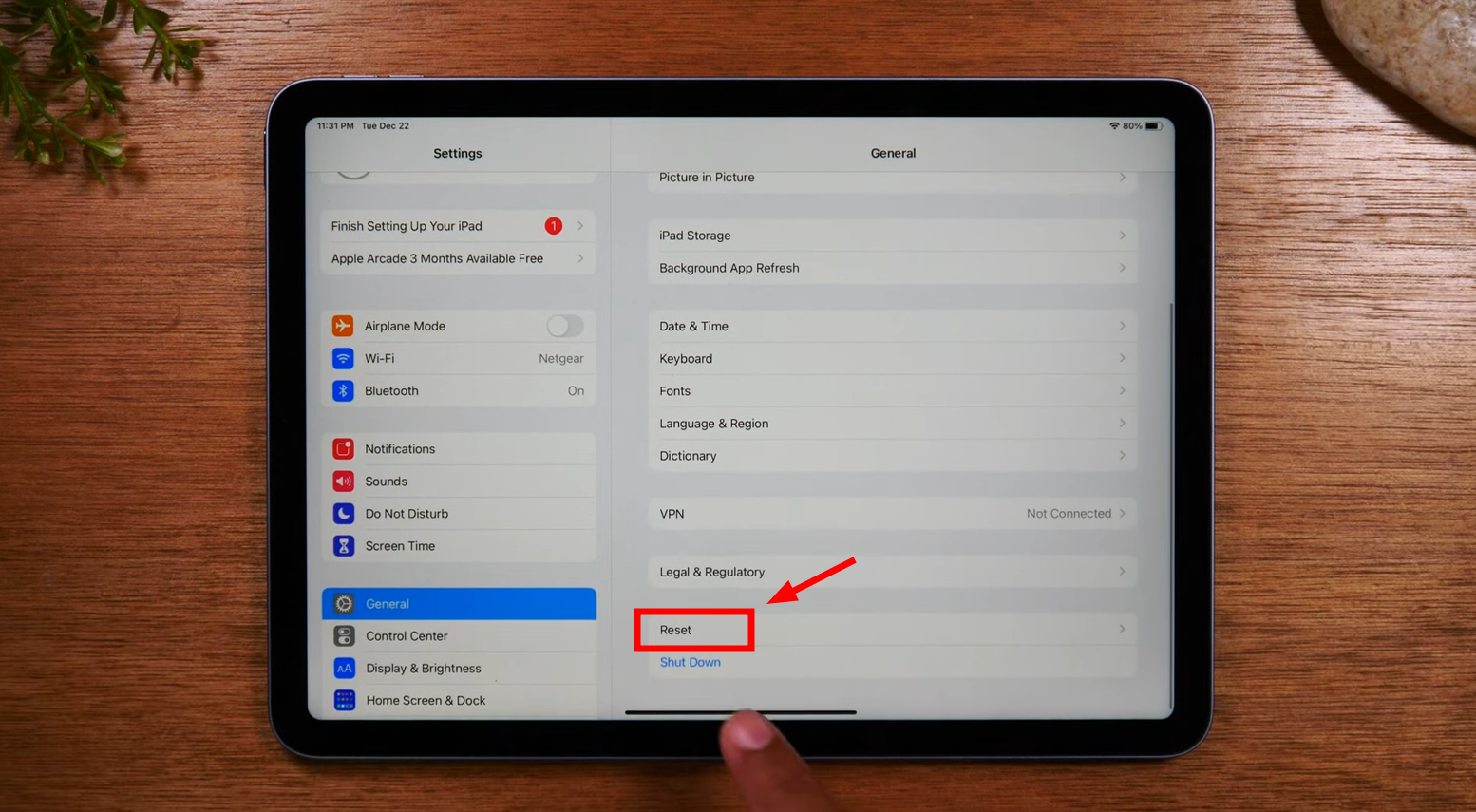 اضغط على إعادة تعيين
