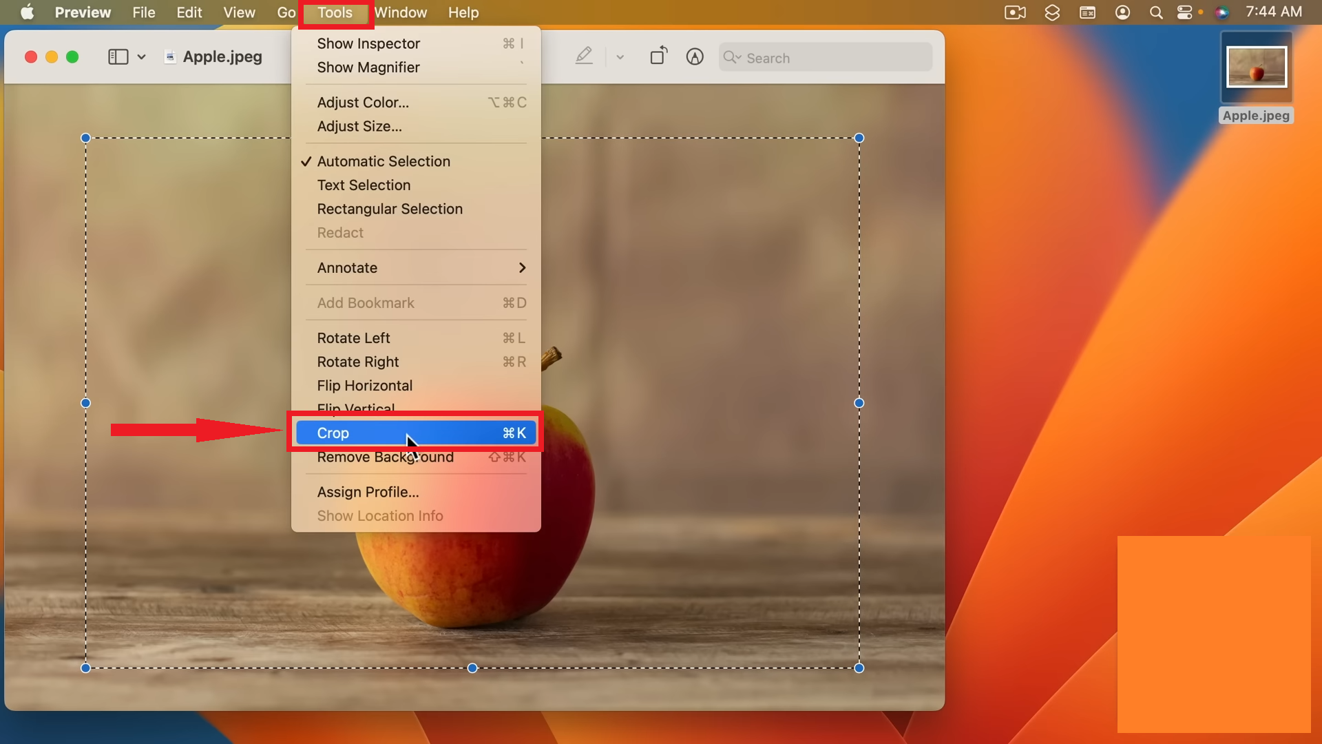 انقر على قص